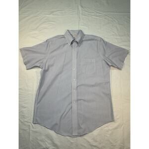 BROOKS BROTHERS Blue White Stripe Short Sleeve Non Iron Dress Shirt MenSize 15.5